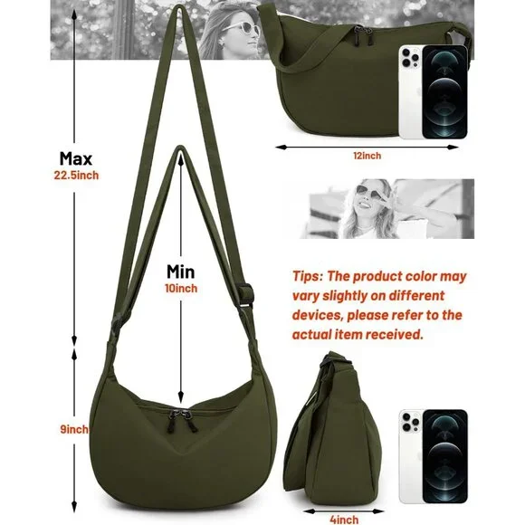 Women Olive Green Imported Polyester Crossbody Lightweight Crescent Sling Bag - Picture 2 of 6